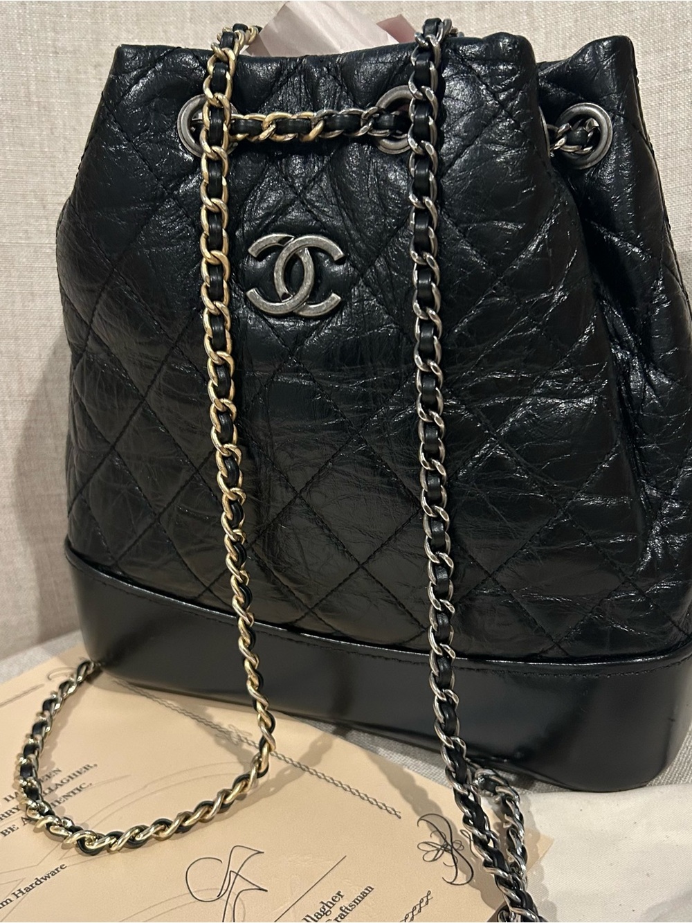 Chanel Aged Calfskin Quilted Small Gabrielle Backpack Black